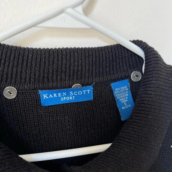 Karen Scott Sport Black Button Down Snowflake Cardigan - Picture 4 of 6